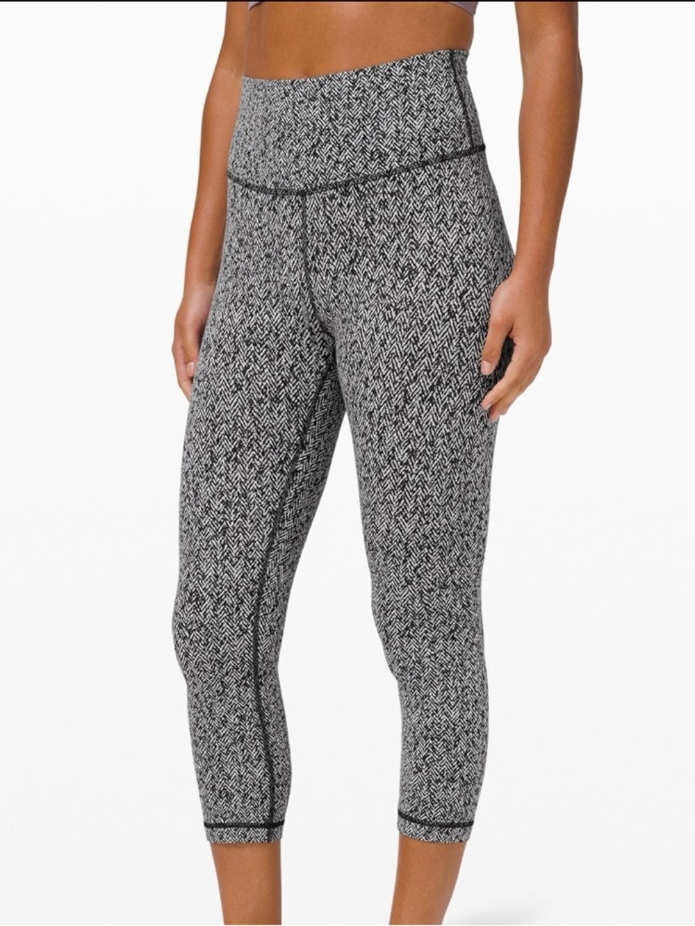 Lululemon Wunder Under Scattered Herringbone Black White Crop Athletic Leggings